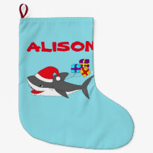 Great White Shark Shaped Teal Canvas Christmas Stocking 20/" New
