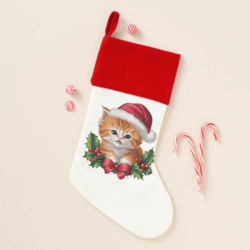 Christmas Stocking with Cute Santa Kitten