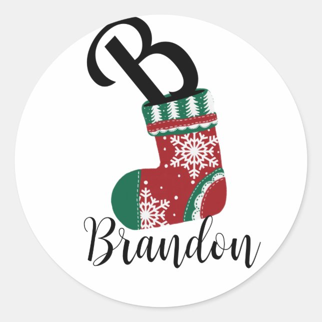 Christmas Stocking with Letter B Classic Round Sticker (Front)