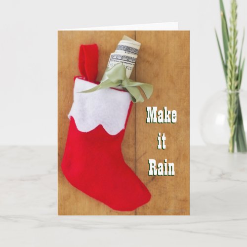 Christmas stocking with roll of money holiday card