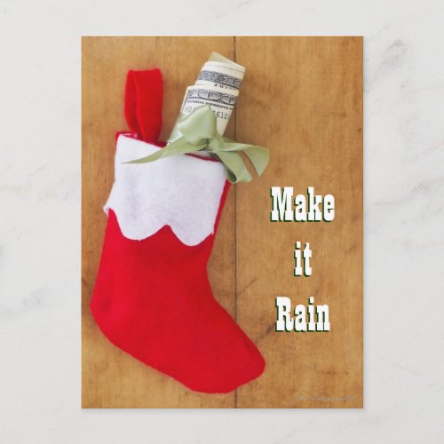 Christmas stocking with roll of money holiday postcard