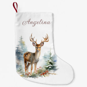 Christmas Stocking with Winter Deer Watercolor