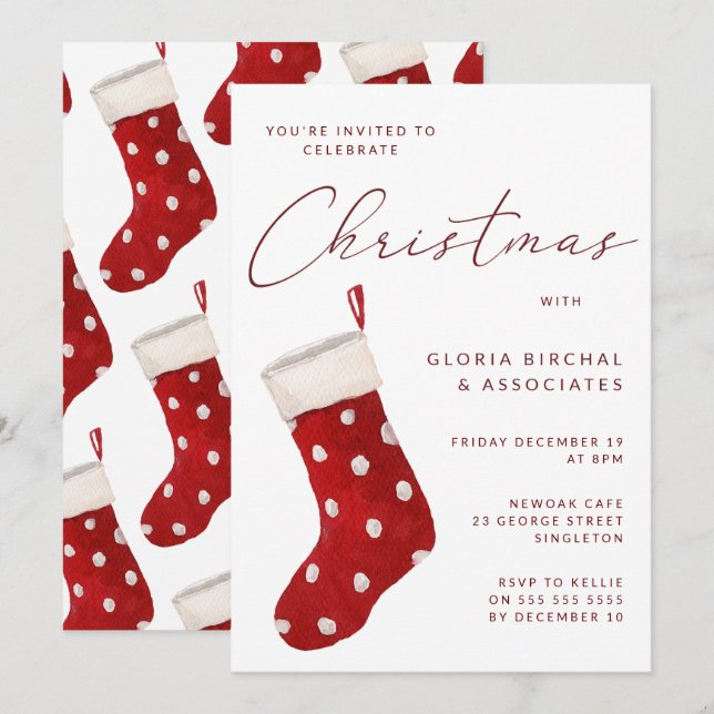 Christmas Stocking Xmas Party Invitation (Front/Back)