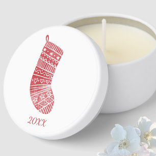 Christmas Stocking Year 20xx Red and White Mini Candle Favors