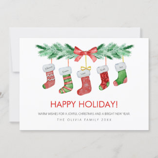 Christmas Stockings 5 Family Names Happy Holiday Card
