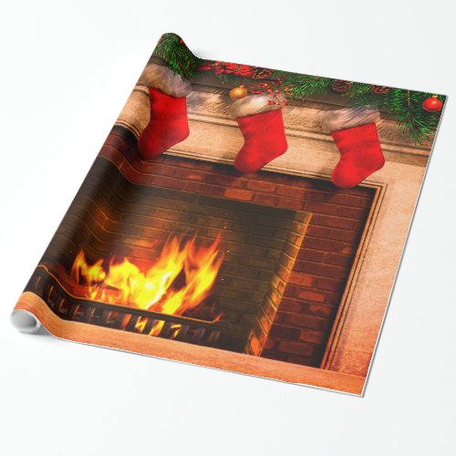 Christmas Stockings and Fireplace Wrapping Paper