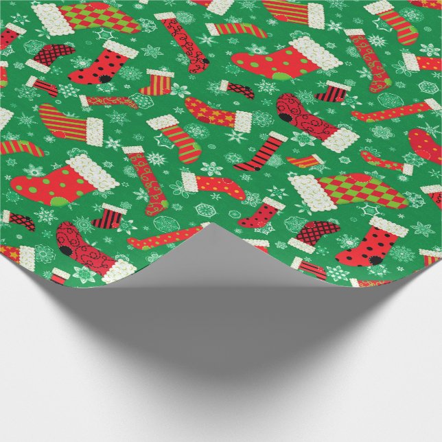 Christmas Stockings and Snowflakes Pattern Wrapping Paper (Corner)