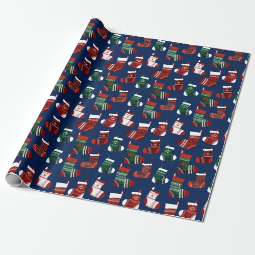 Christmas Stockings Blue Wrapping Paper