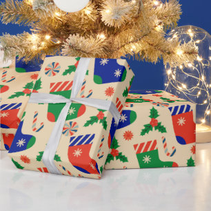 Christmas Stockings, Candy Cane, Holly Berry  Wrapping Paper