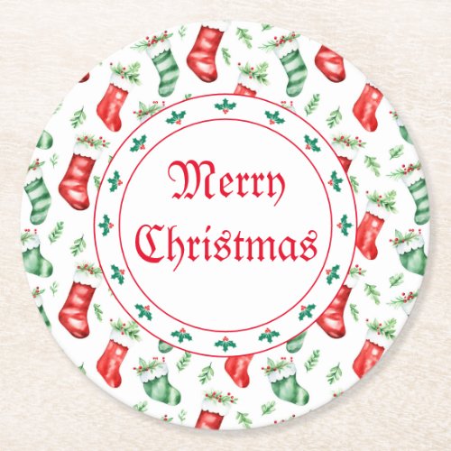 Christmas Stockings Decorative Round Paper Coaster