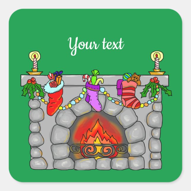 Christmas stockings fireplace template square sticker (Front)