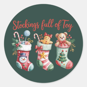 Christmas Stockings Full Of Joy Holiday Preppy Classic Round Sticker