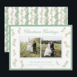 Christmas Stockings Garland Vintage Two Photos Holiday Card<br><div class="desc">Watercolor Christmas Stockings Green Vintage Photo Holiday Card. This beautiful Christmas Photo Card features watercolor Christmas garland with white bows as a frame for one photo. Back of invitation is Christmas Stockings with Christmas garland and bows. It is perfect if you are looking for classic, southern, grandmillenial Christmas photo card....</div>