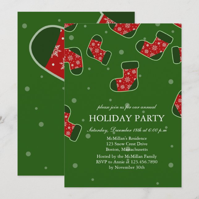 Christmas stockings Green Holiday Party Invitation (Front/Back)