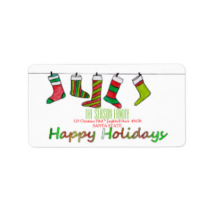 Christmas stockings Happy Holidays address label