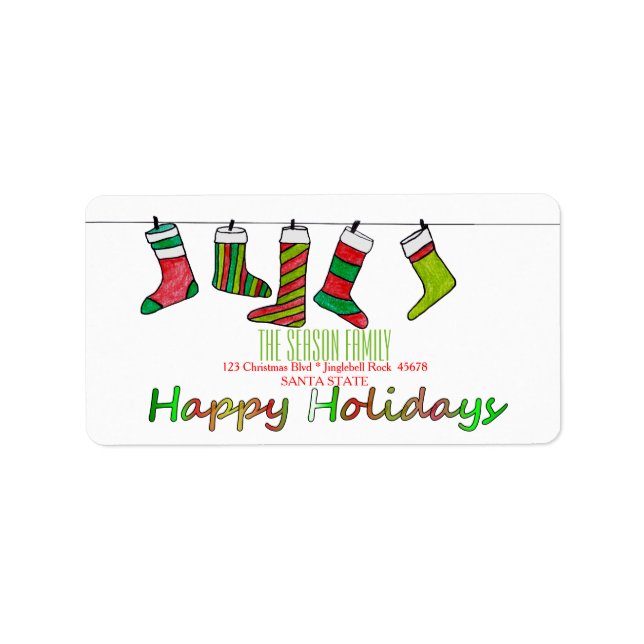 Christmas stockings  Happy Holidays address label (Front)
