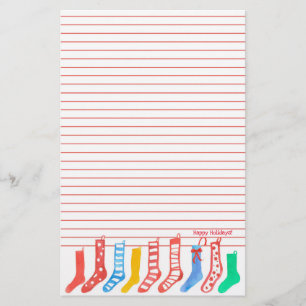 Christmas Stockings Happy Holidays Red Lined Stationery
