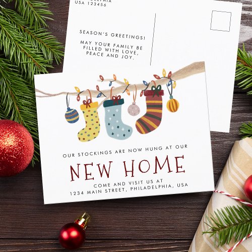 Christmas Stockings New Home Holiday Moving Announcement Postcard