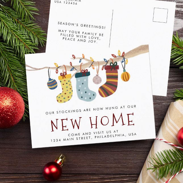 Christmas Stockings New Home Holiday Moving Announcement Postcard (Creator Uploaded)