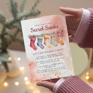 Christmas Stockings Pink Secret Santa Party Invitation