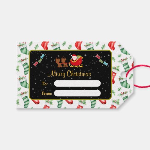 Christmas Stockings Santa  Sleigh Snowy Gift Tag