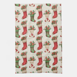 Christmas Stockings Seamless Pattern Kitchen Towel