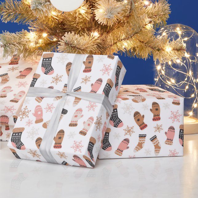 Christmas Stockings Snowflakes Gloves Holiday Wrapping Paper (Holidays)