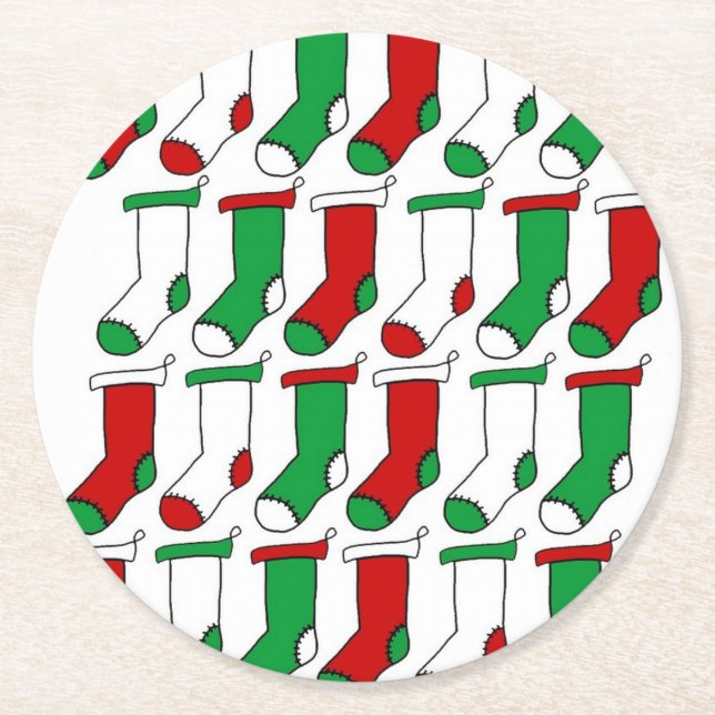 Christmas Stockings Socks Round Paper Coaster (Front)