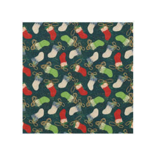 Christmas stockings, watercolor seamless pattern. wood wall art