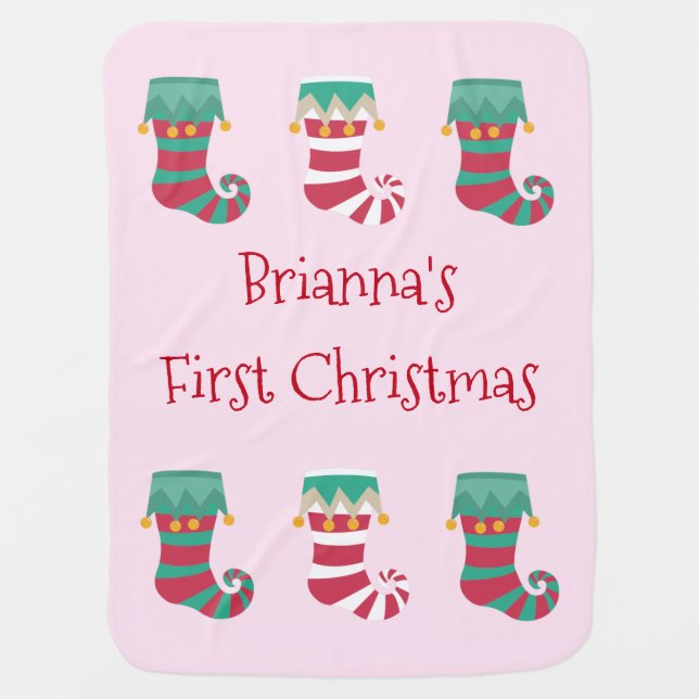 Christmas Stockings Wraparound Customizable Receiving Blanket (Front)