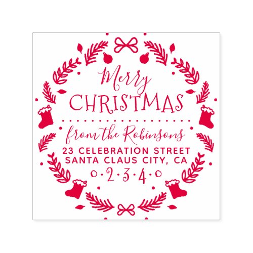 Christmas Stockings Wreath Name  Return Address S Self_inking Stamp