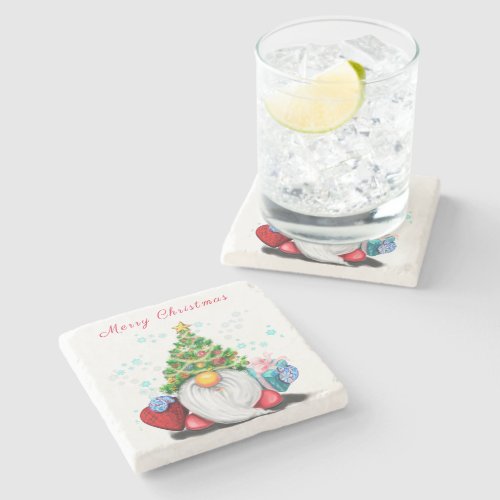 Christmas Stone Coaster Gnome with Gifts