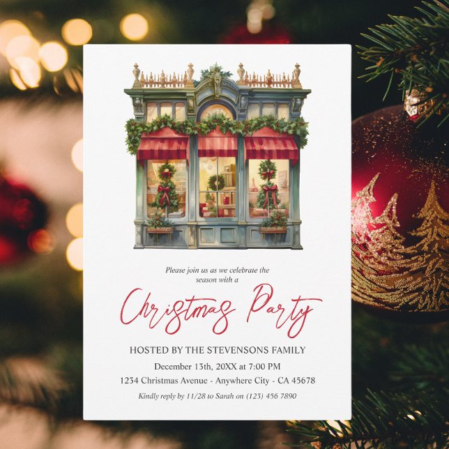Christmas Store Elegant Red White Holiday Party  Invitation (Creator Uploaded)