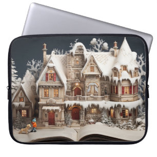 Christmas Storybook Manor With Child & Dog Laptop Sleeve