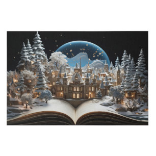 Christmas Storybook Snow-Globe Village Faux Canvas Print