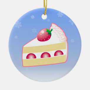 Christmas Strawberry Cake Ceramic Ornament