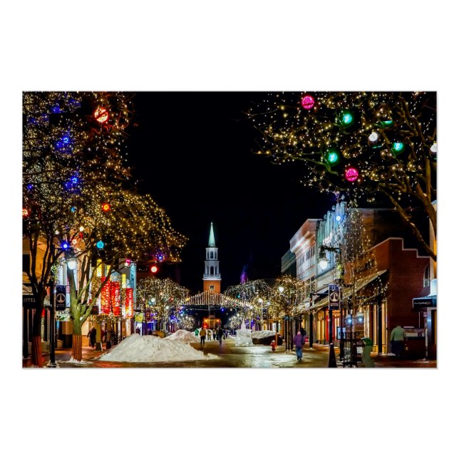 Christmas Street Church and Snow Poster (Front)