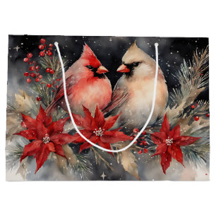 Christmas - Striking Pair of Cardinals Large Gift Bag