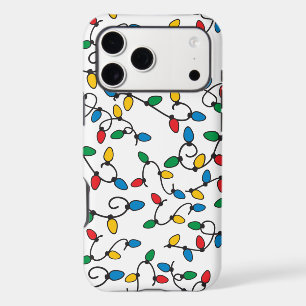 Christmas String Lights Colorful Bulbs on White iPhone 17 Pro Max Case