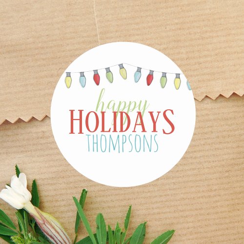 Christmas String Lights Colorful Whimsical Cute Classic Round Sticker