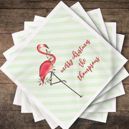 Christmas String Lights Festive Cute Flamingo Napkins