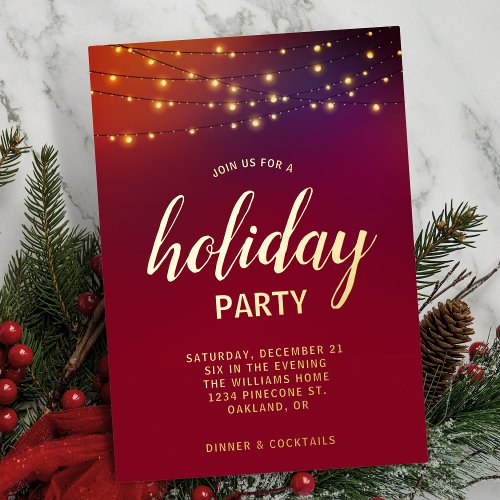 Christmas String Lights Holiday Party Foil Invitation