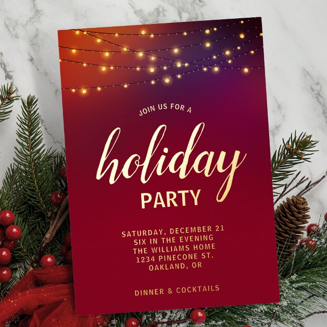 Christmas String Lights Holiday Party Foil Invitation (Creator Uploaded)