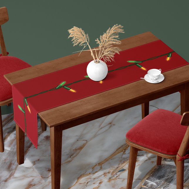 Christmas String Lights On Red Table Runner (Creator Uploaded)