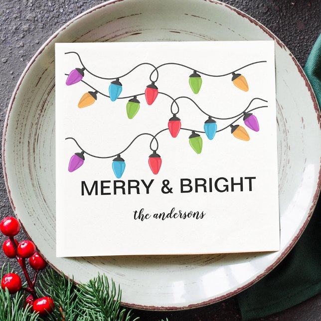 Christmas String Lights Personalized Paper Napkins (Christmas String Lights Personalized Paper Napkins)