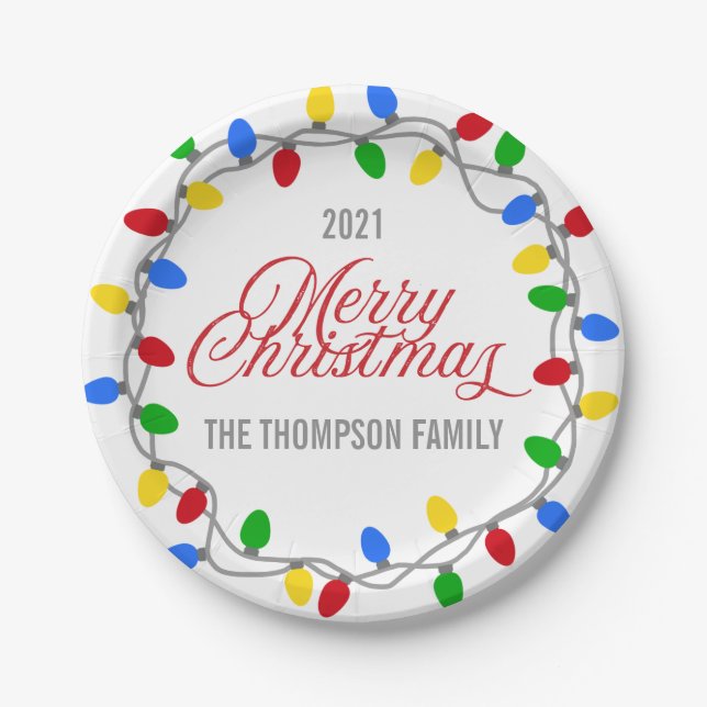 Christmas String of Lights | Circle Custom Paper Plates (Front)