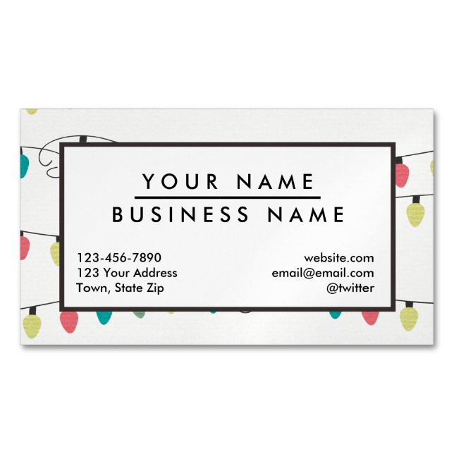Christmas String of Lights Pattern Business Card Magnet (Front)