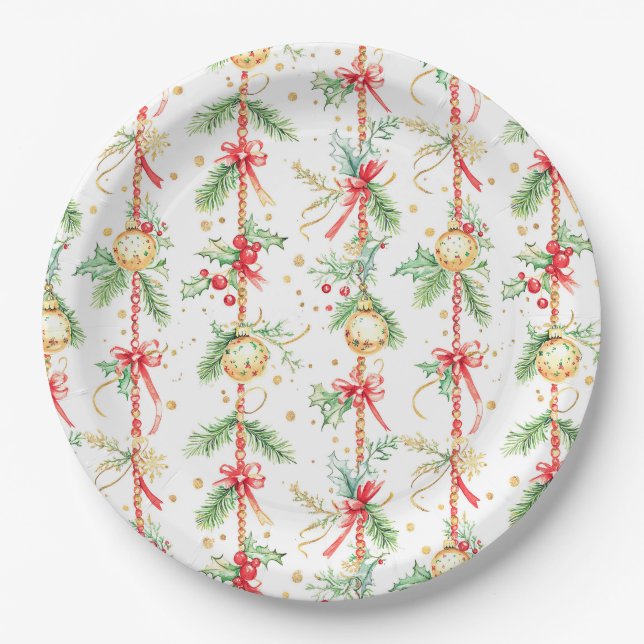 Christmas String Ornaments Baubles Paper Plates (Front)