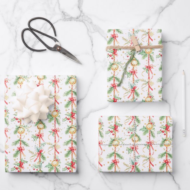 Christmas String Ornaments Baubles Wrapping Paper Sheets (Front)