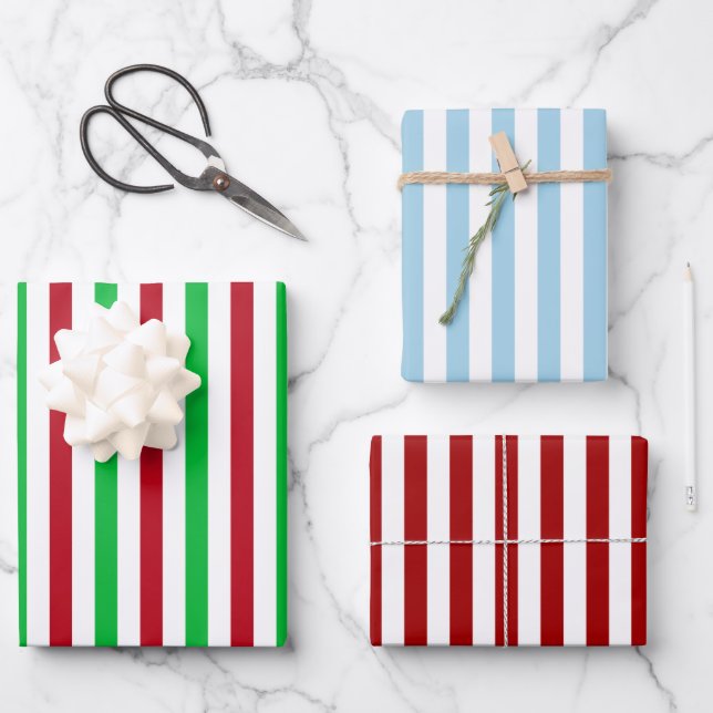 Christmas Stripe Bundle Wrapping Paper Sheets (Front)